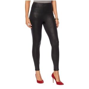 NWT DG2 by Diane Gilman Slim & Sleek Tummy Control Coated Leggings (Black) - XS